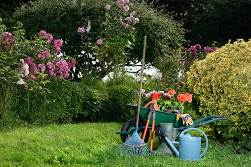 Seasonal garden maintenance in Poplar showing pruning and plant care
